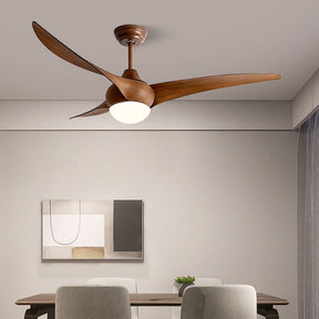 Wood Simple Flush Ceiling Fan With LED Light And Remote