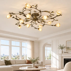 Traditional Floral Semi Flush Mount Glass Ceiling Lights for Bedroom