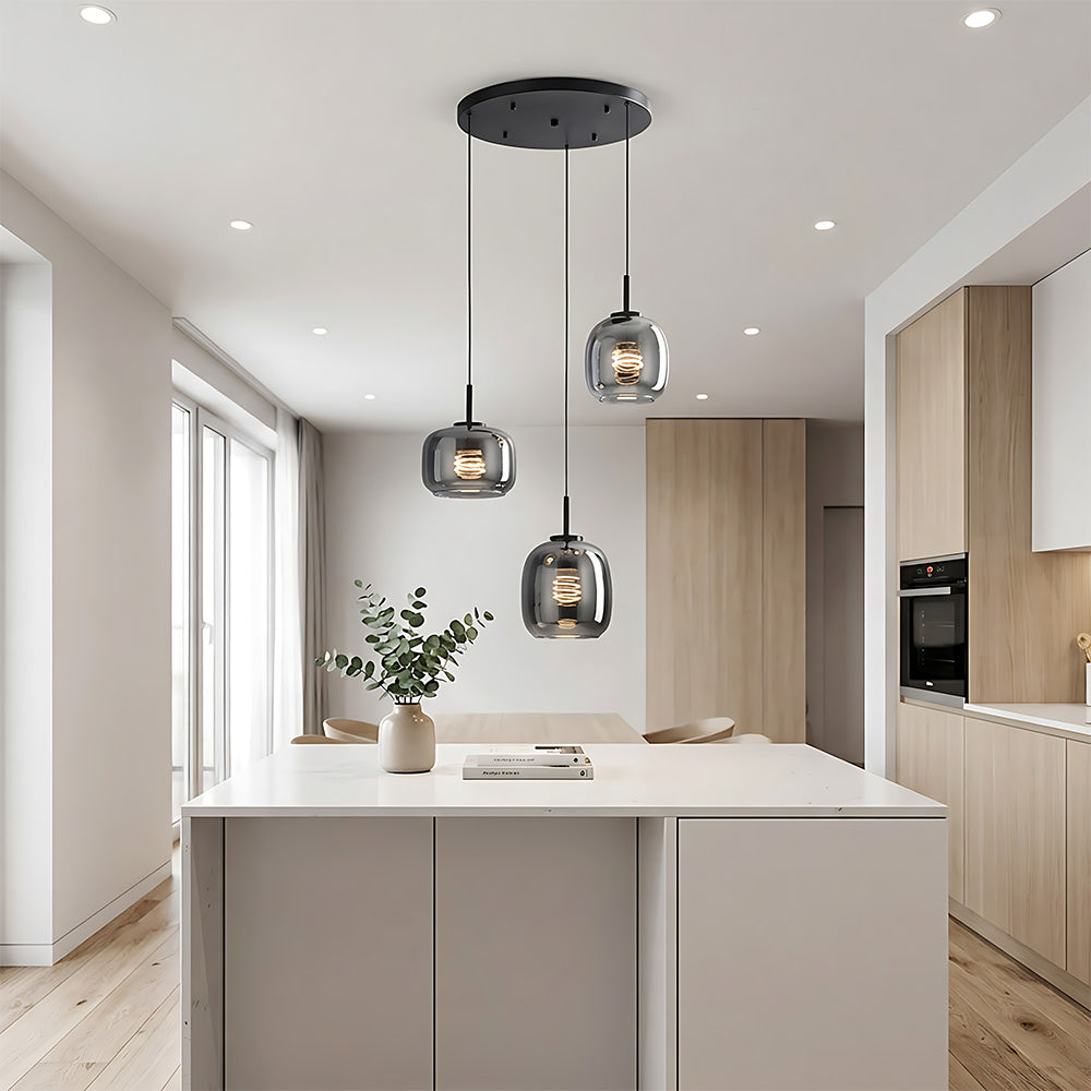 Elegant Amber Glass Iron LED Pendant Lights for Living Room