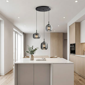 Elegant Amber Glass Iron LED Pendant Lights for Living Room