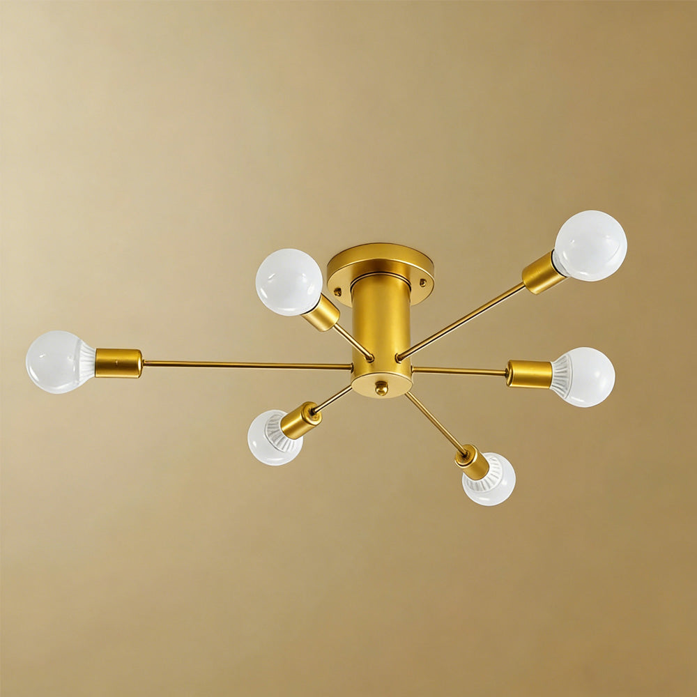 Simple Gold Iron Semi Flush Chandelier For Bedroom