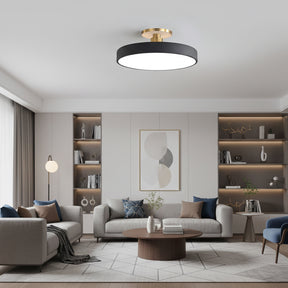 Modern LED Black Circular Semi Flush Ceiling Lights for Living Room