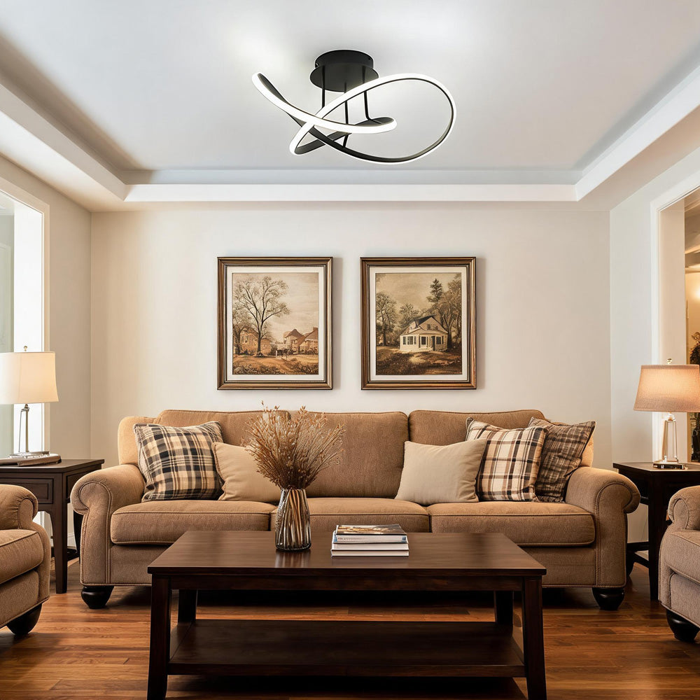 Modern LED Spiral Semi Flush Mount Ceiling Light for Living Room Hallway Kitchen