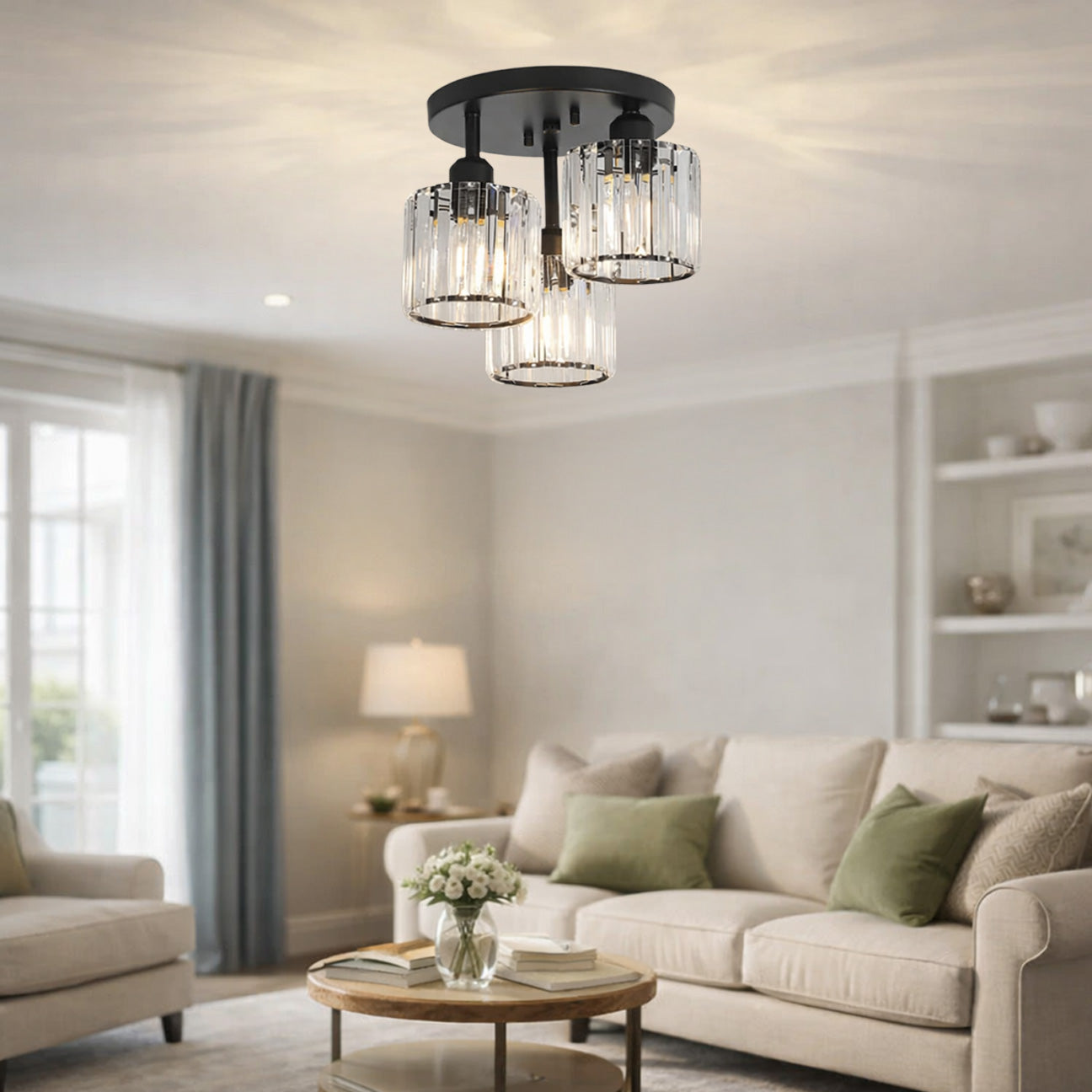 Crystal Semi Flush Ceiling Lights for Living Room, Hallway