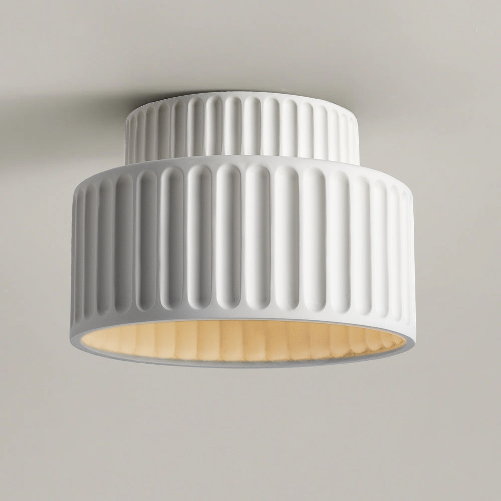 1-Light Cream Style Vintage Drum Semi Flush Mount Ceiling Lamp