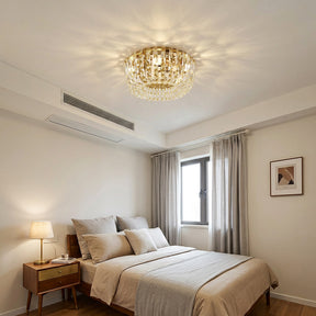 Luxury Multi-Tier Crystal Gold Flush Mount Ceiling Light for Living Room