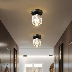 Modern Crystal Ceiling Light Fixture, Mini Flush Mount Copper Chandelier