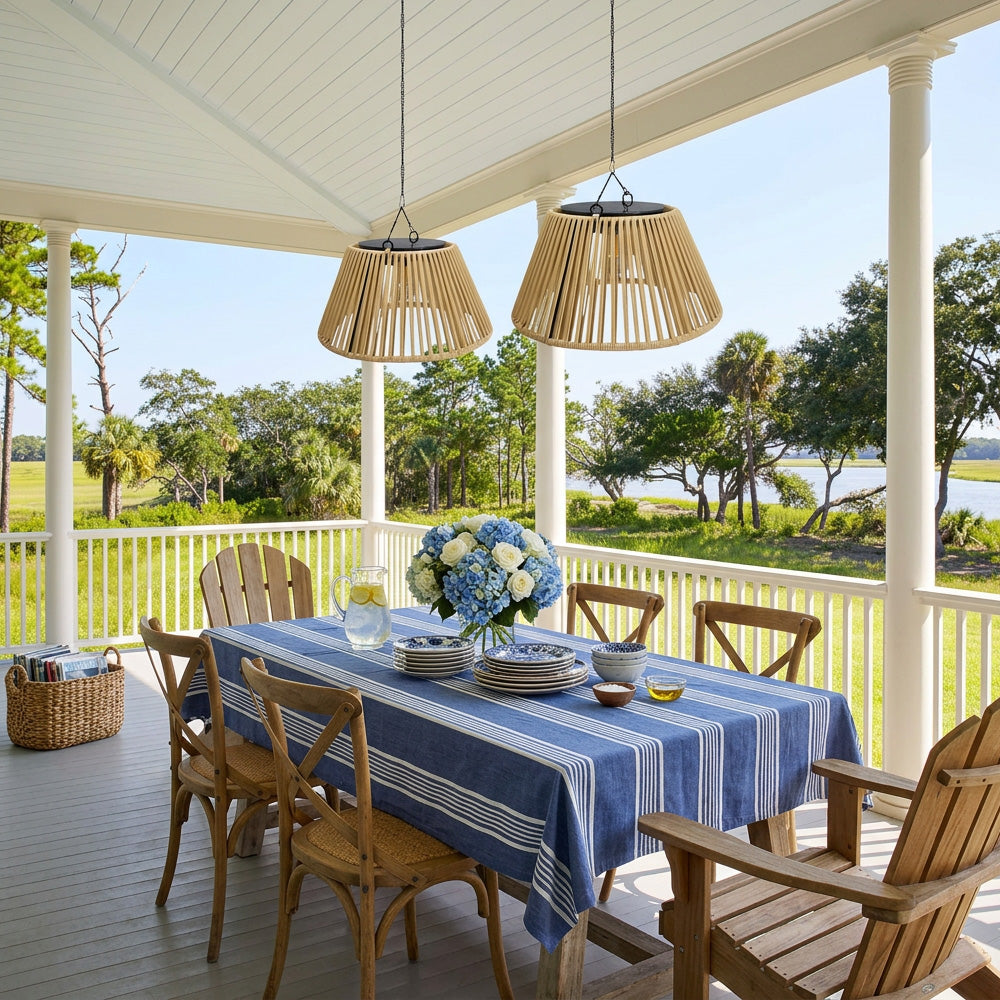 Waterproof Outdoor Solar Woven Rattan Pendant Lights for Porch Garden