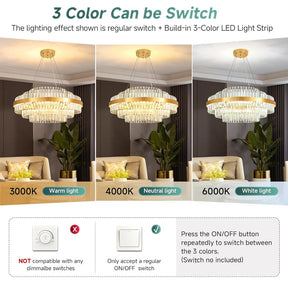 Modern Tiered Crystal LED Chandelier Luxury Hanging Lamp for Living Room Dining Room