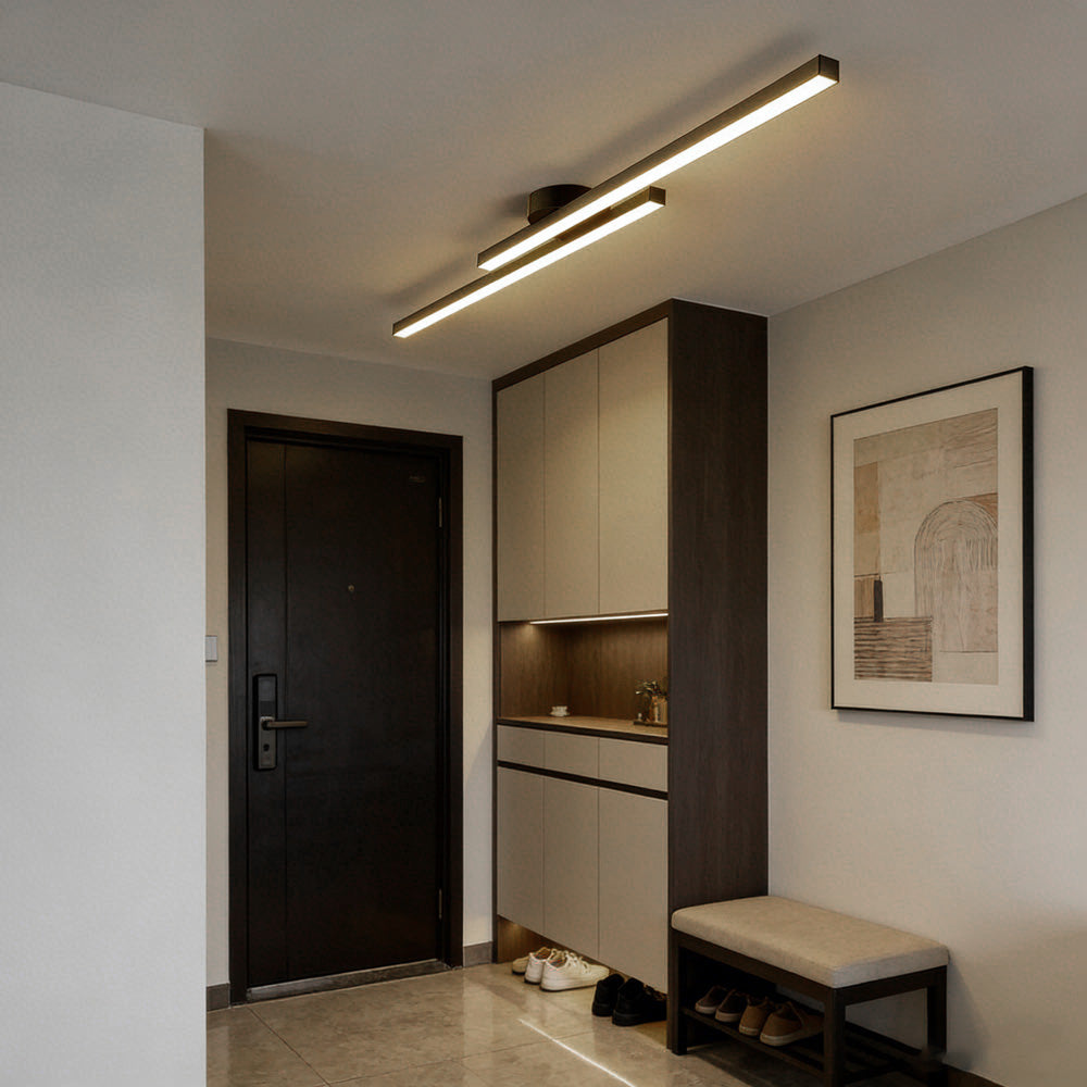 Modern Black Long Strip Semi Flush Mount LED Ceiling Light