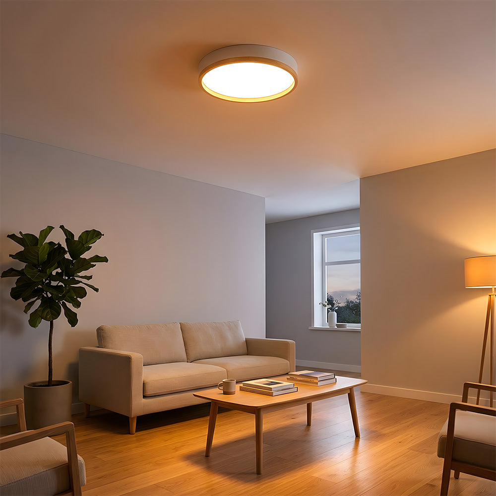 Contemporary Round Flush Mount Wooden Acrylic LED Ceiling Lights for Dining Room