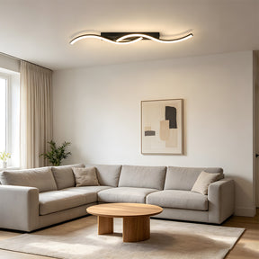 Modern Black Linear Flush Mount Wave LED Ceiling Lights for Bedroom