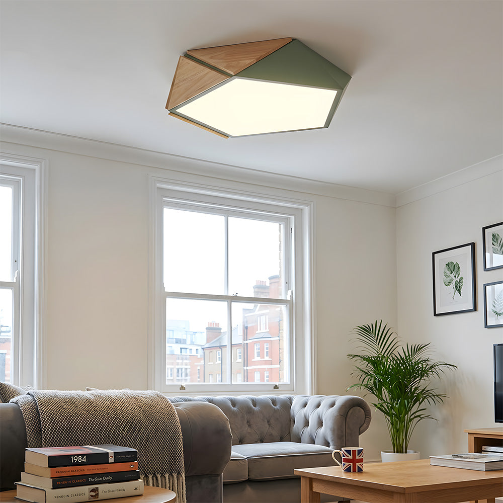 LED Dimmable Wooden Acrylic Geometric Flush Mount Ceiling Lights For Living Room