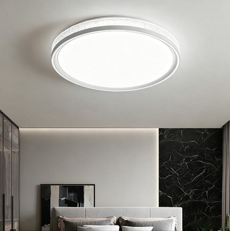 Modern Luxury Crushed Crystal Halo LED Flush Ceiling Lights for Bedroom