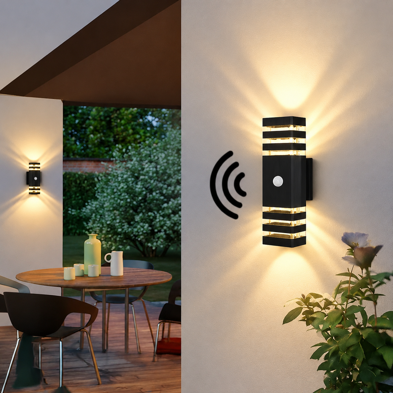 Modern Layered Outdoor Wall Lights with Optional PIR Sensor for Porch Patio