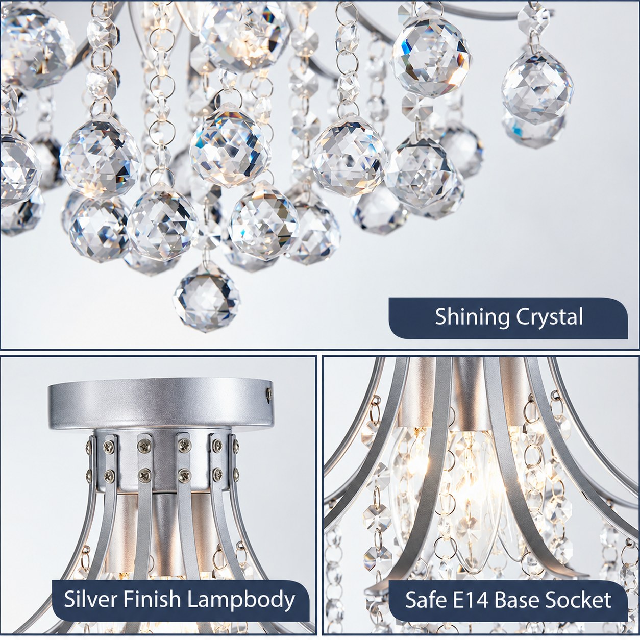 Silver Crystal Bouquet Semi-Flush Ceiling Light for Hallway