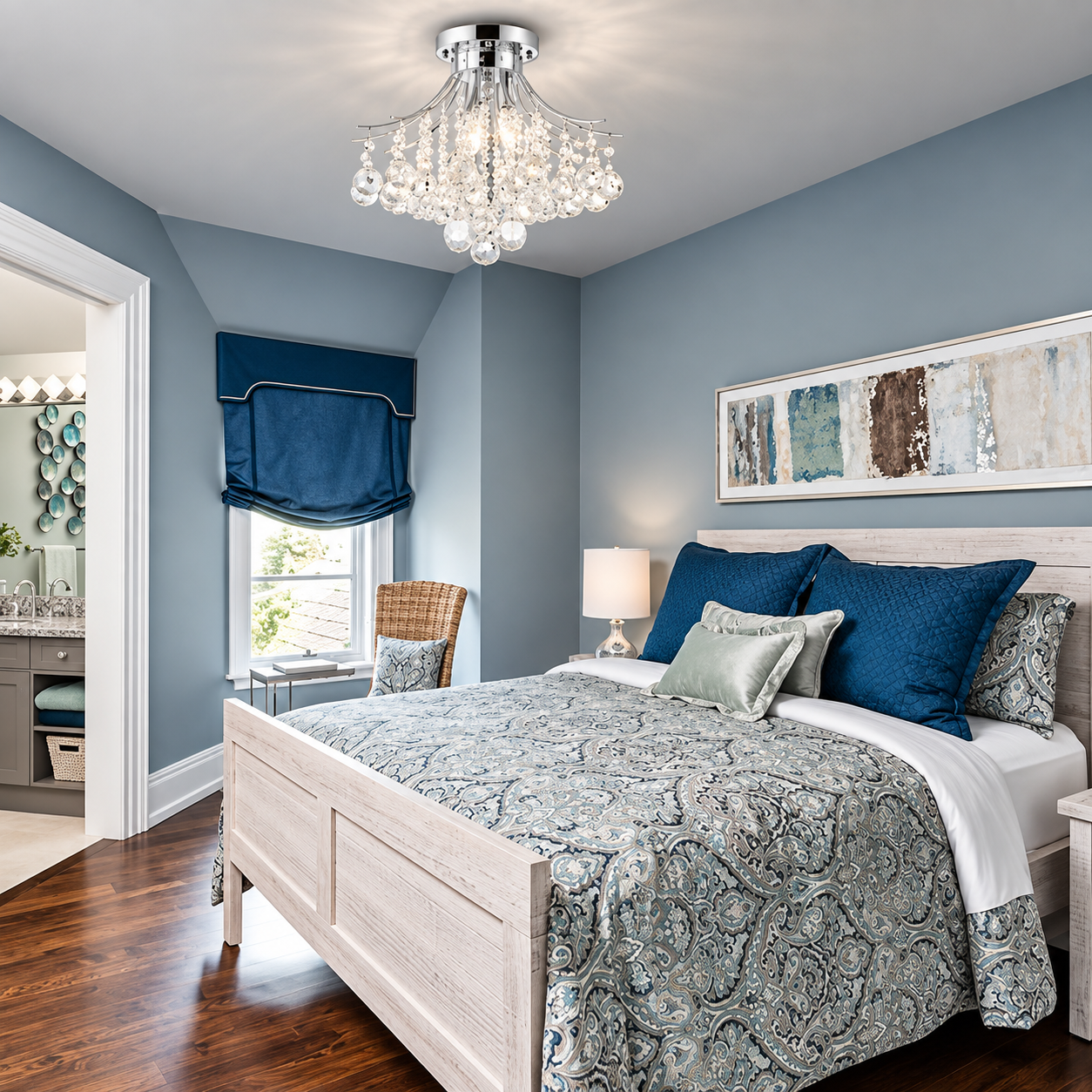 Silver Crystal Bouquet Semi-Flush Ceiling Light for Hallway