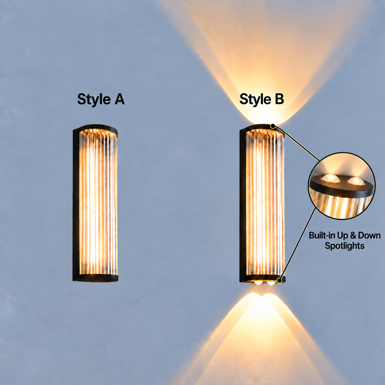 Modern Vertical Glass Stainless Steel Outdoor Wall Lights for Patio Garden