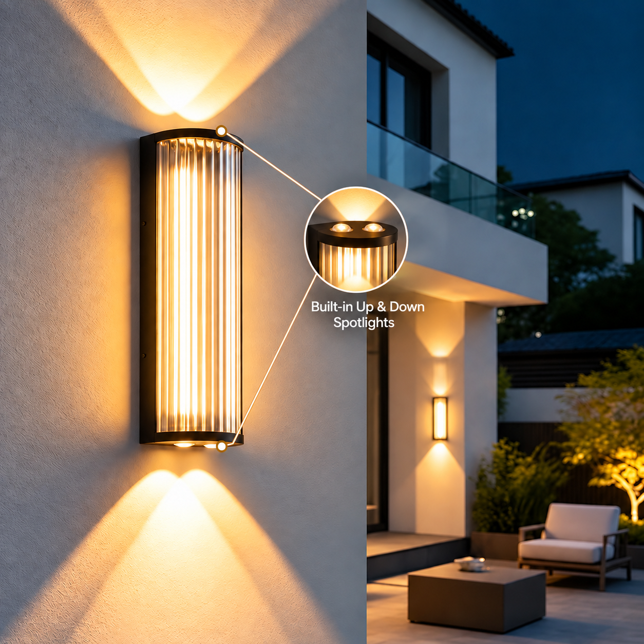 Up and Down Glass Black Outdoor Wall Lights for Garden