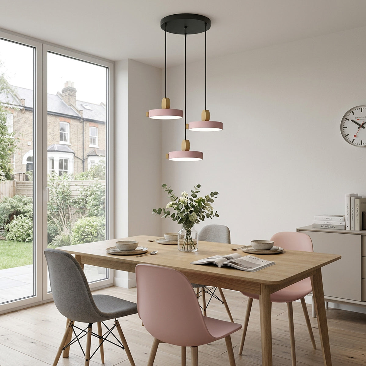Nordic Circular Disc Iron & Wood Pendant Lights for Dining Area