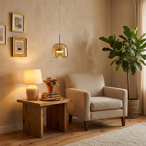 Elegant Amber Glass Iron LED Pendant Lights for Living Room