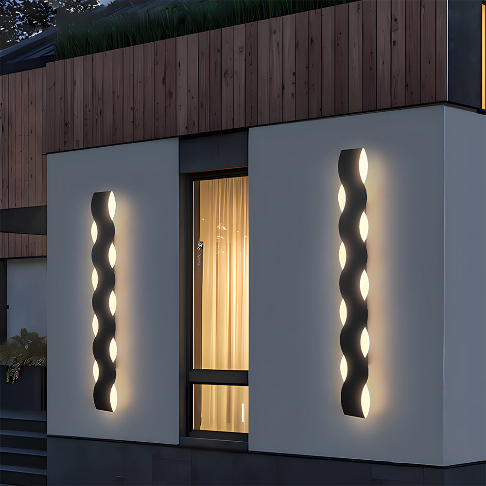 Modern Wave LED Outdoor Wall Lamp Waterproof exterior wall lights in Black for Garden Courtyard