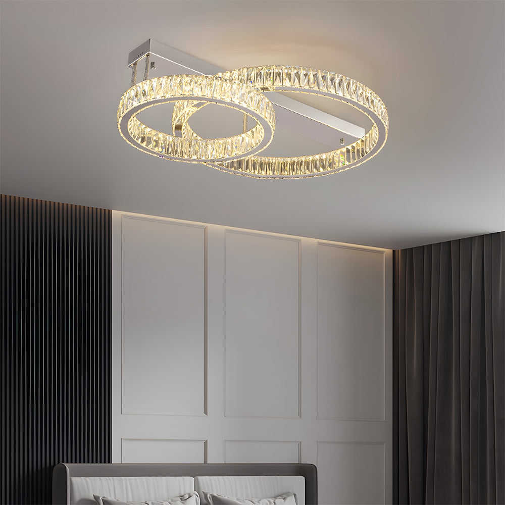 Modern Luxury Stainless Steel K9 Crystal Round Ceiling Lights for Living Room