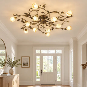 Traditional Floral Semi Flush Mount Glass Ceiling Lights for Bedroom