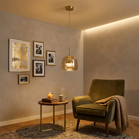 Elegant Amber Glass Iron LED Pendant Lights for Living Room