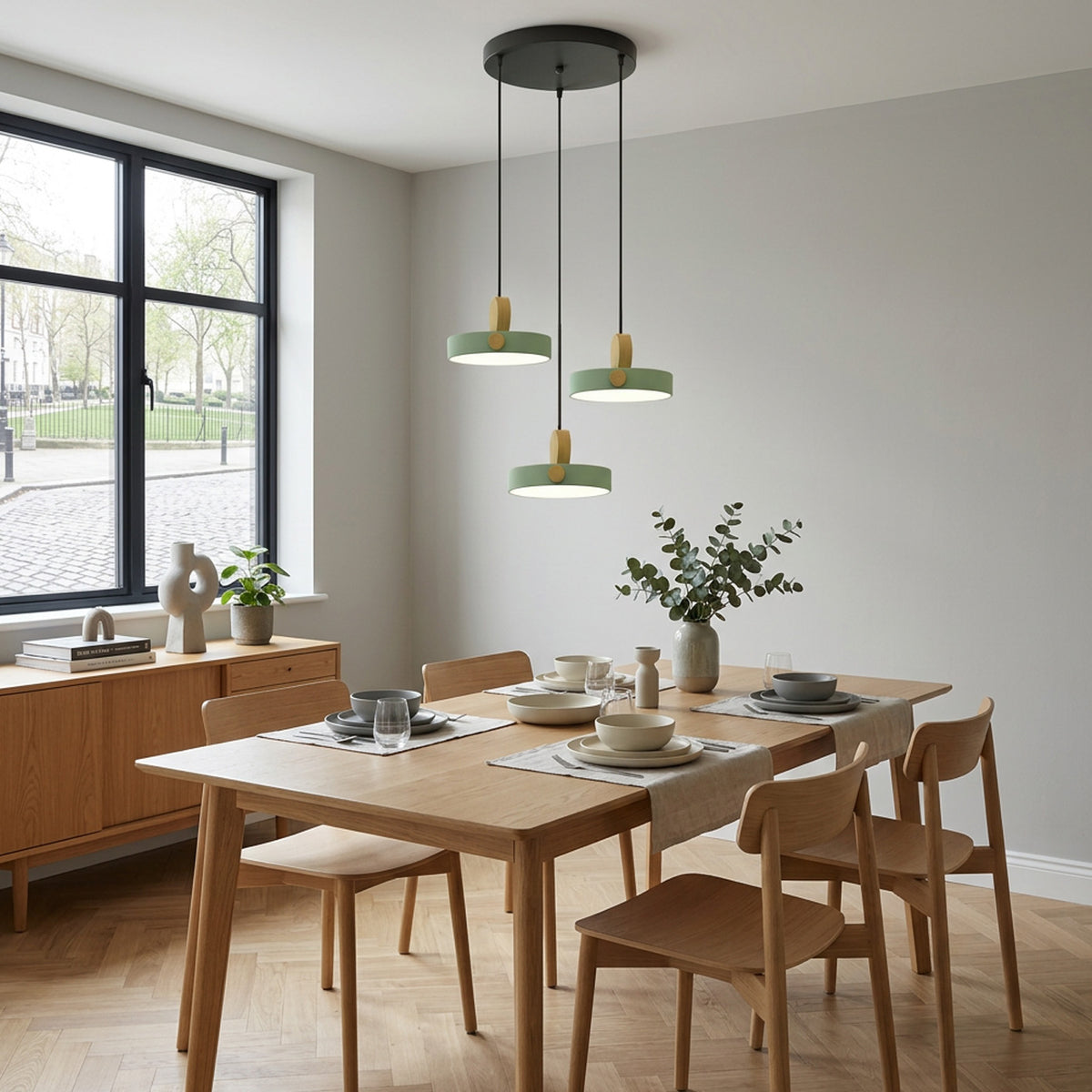 Nordic Circular Disc Iron & Wood Pendant Lights for Dining Area