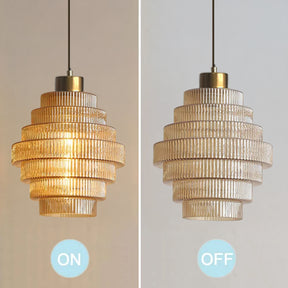 Antique Stripped Glass Brass Pendant Light