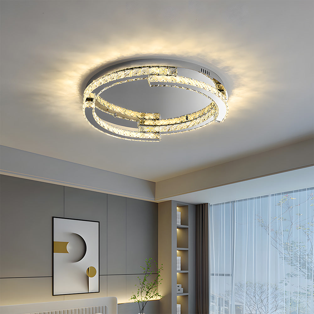 Luxury Stainless Steel Crystal Ceiling Lights LED Flush Mount Light