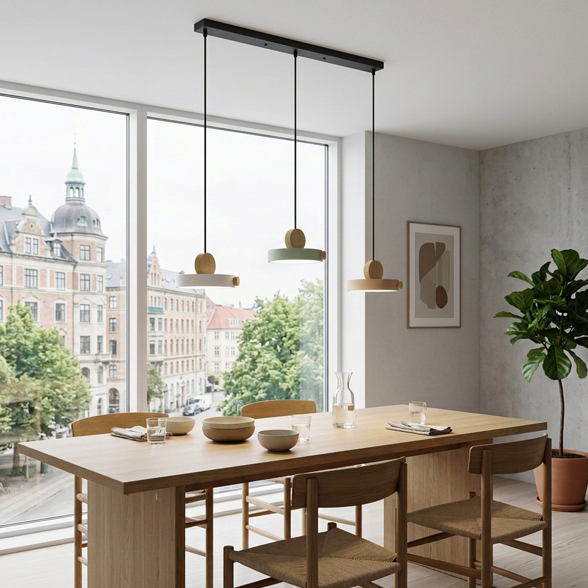 Nordic Circular Disc Iron & Wood Pendant Lights for Dining Area