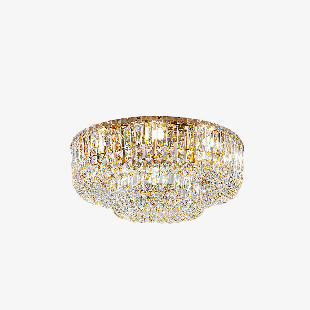 Luxury Multi-Tier Crystal Gold Flush Mount Ceiling Light for Living Room