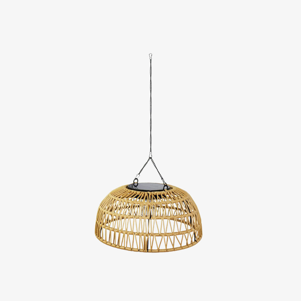 Outdoor Solar Dome Rattan Pendent Lights for Patio Garden Porch