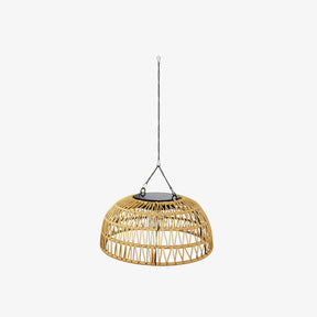 Outdoor Solar Dome Rattan Pendent Lights for Patio Garden Porch