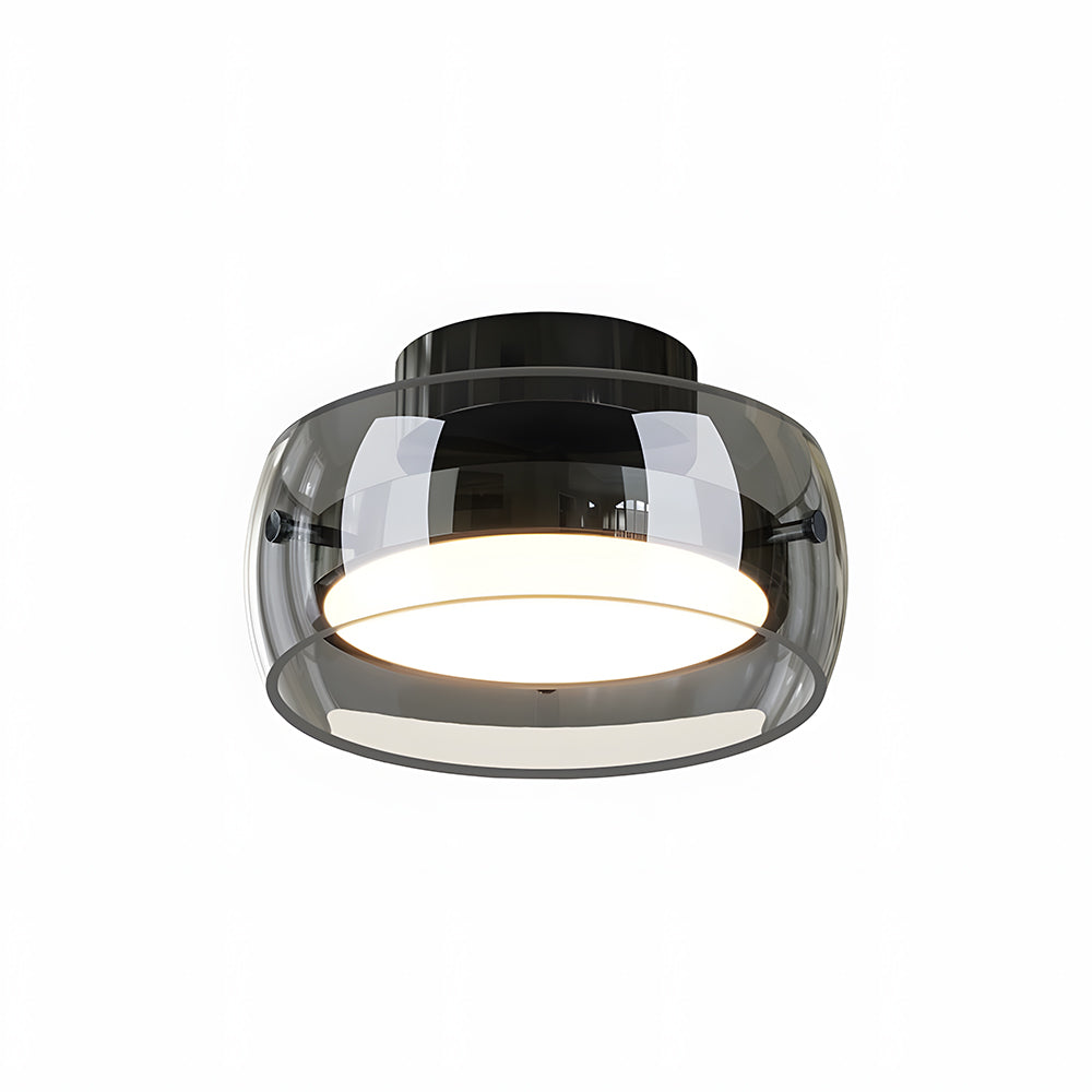 Vintage Retro Glass Flush LED Ceiling Light in Black, D20cm