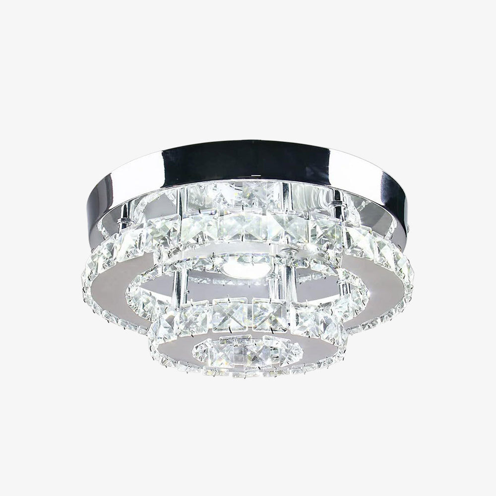 2 Layers Round LED Crystal Silver Ceiling Light for Hallway Kitchen