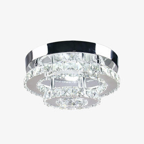 2 Layers Round LED Crystal Silver Ceiling Light for Hallway Kitchen