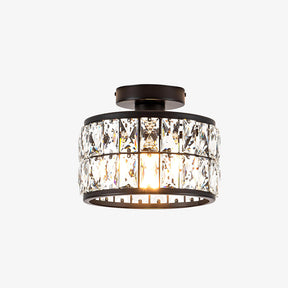 Cylindrical Iron Crystal Semi-Flush Ceiling Light for Entryway Bedroom