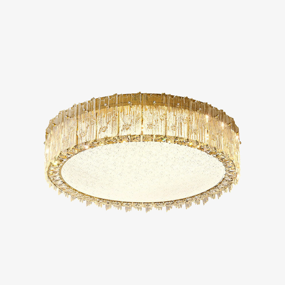 Circular Gold Stainless Steel Crystal Flush Ceiling Light for Living Room