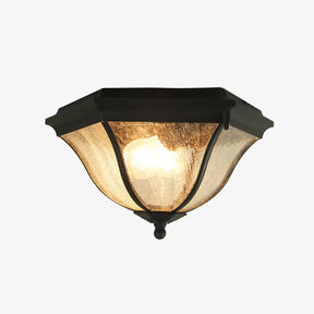 Octagonal Black Aluminum Seeded Glass Flush Mount Ceiling Light for Patio