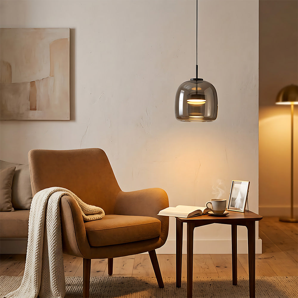 Elegant Amber Glass Iron LED Pendant Lights for Living Room