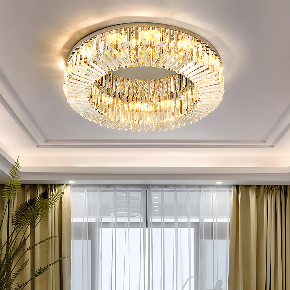 Modern Crystal Flush Mount Ceiling Light Ring Chandelier for Living Room