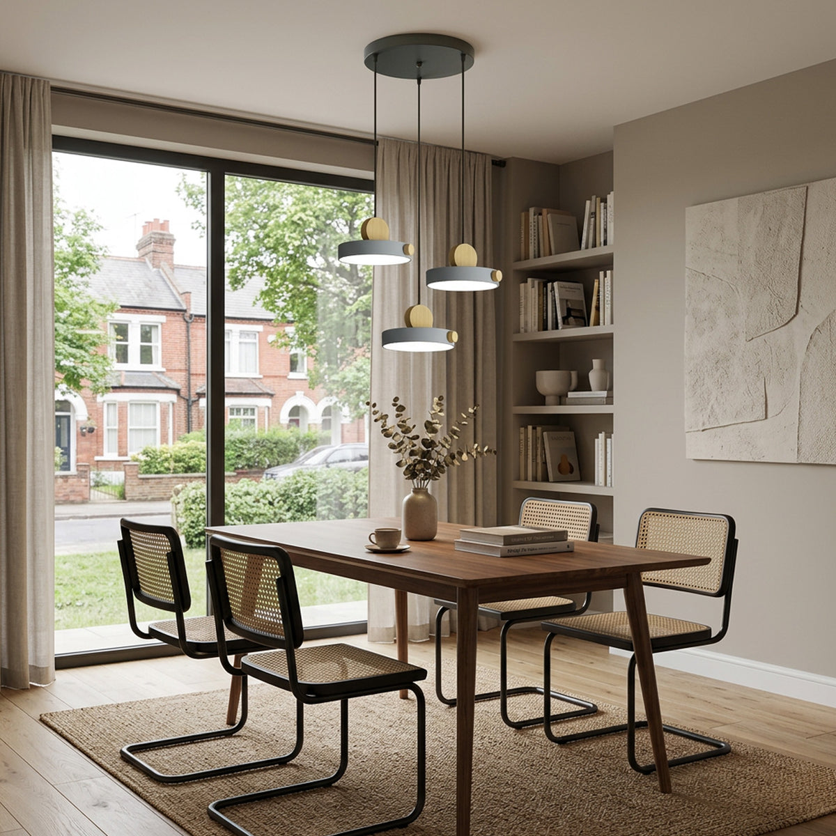 Nordic Circular Disc Iron & Wood Pendant Lights for Dining Area