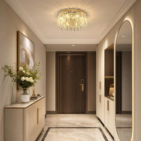 Luxury Gold Crystal Flush Mount Ceiling Light for Living Room