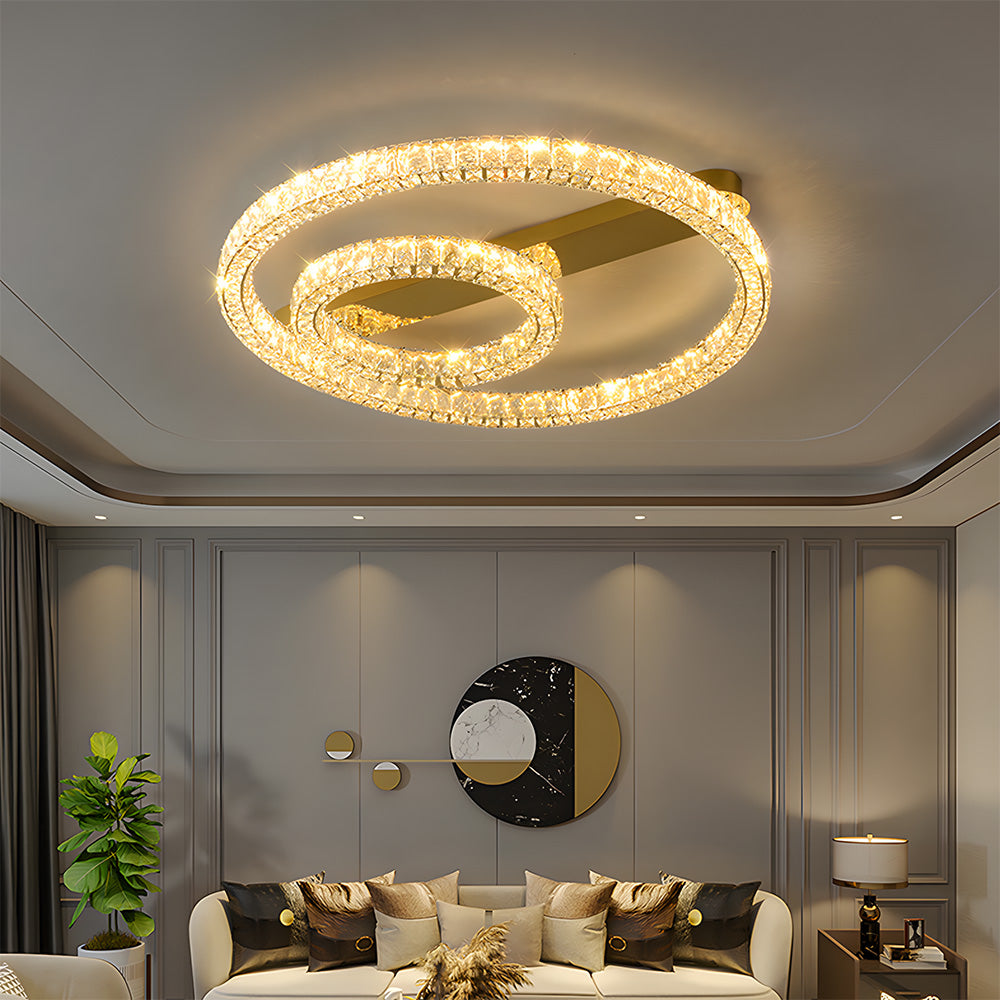 Modern Luxury K9 Crystal Ceiling Lights LED Gold Flush Mount Light Fixtures