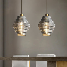 Antique Stripped Glass Brass Pendant Light