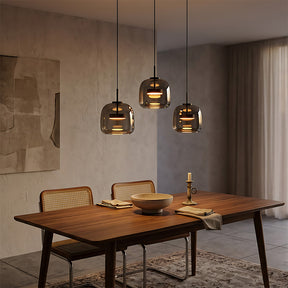 Elegant Amber Glass Iron LED Pendant Lights for Living Room