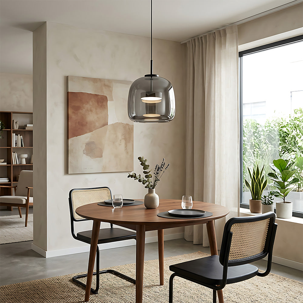 Elegant Amber Glass Iron LED Pendant Lights for Living Room